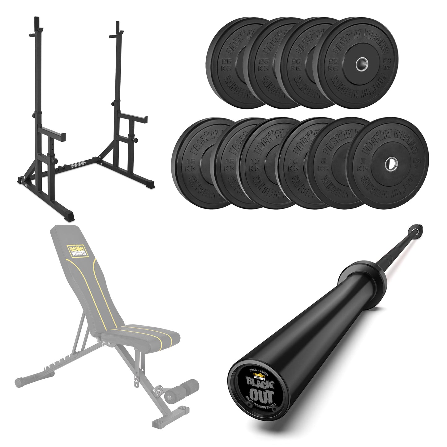 FW1 Squat Rack Black Bumper Bundle
