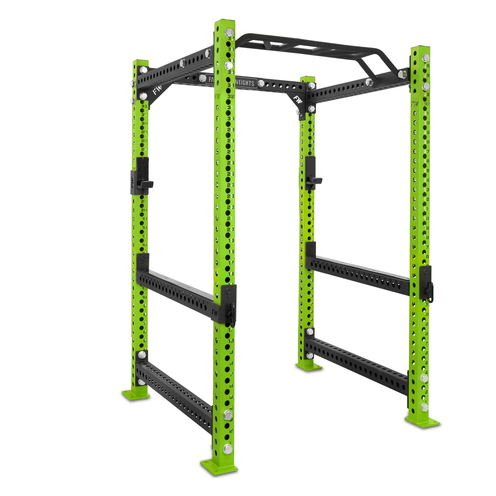 Short Power Rack Green Monkey Bar Flip Down Safety Bars