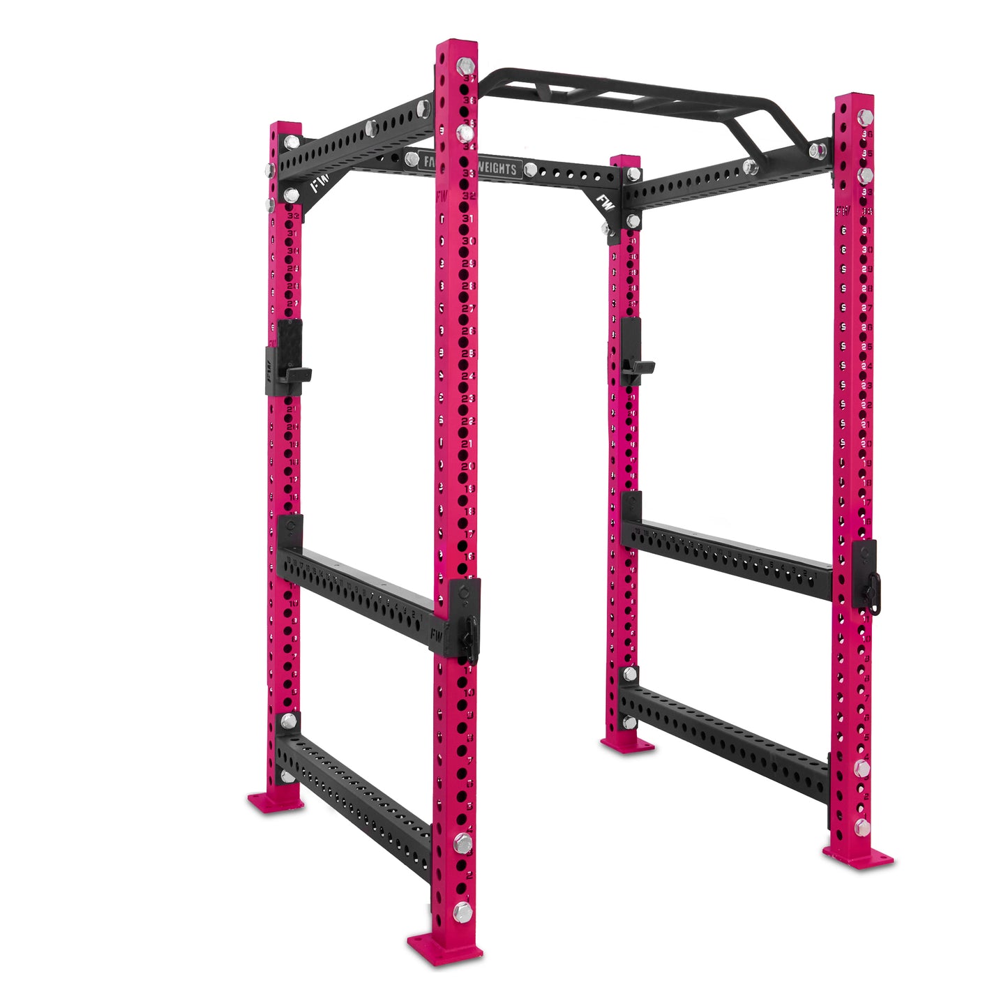 Short Power Rack Pink Monkey Bar Flip Down Safety Bars