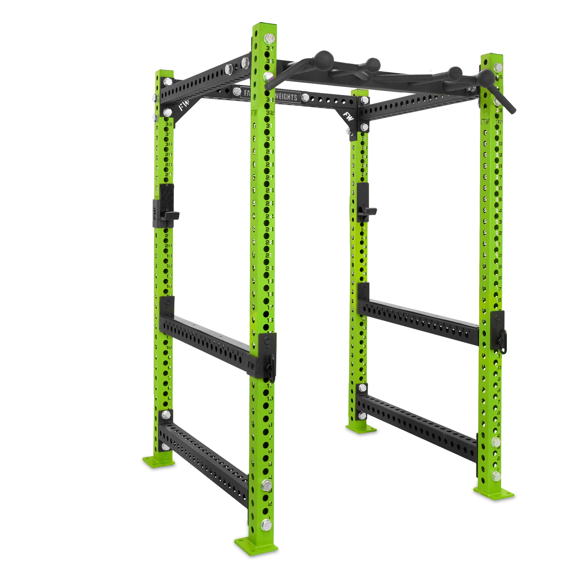 Short Power Rack Green Omni Bar Flip Down Safety Bars