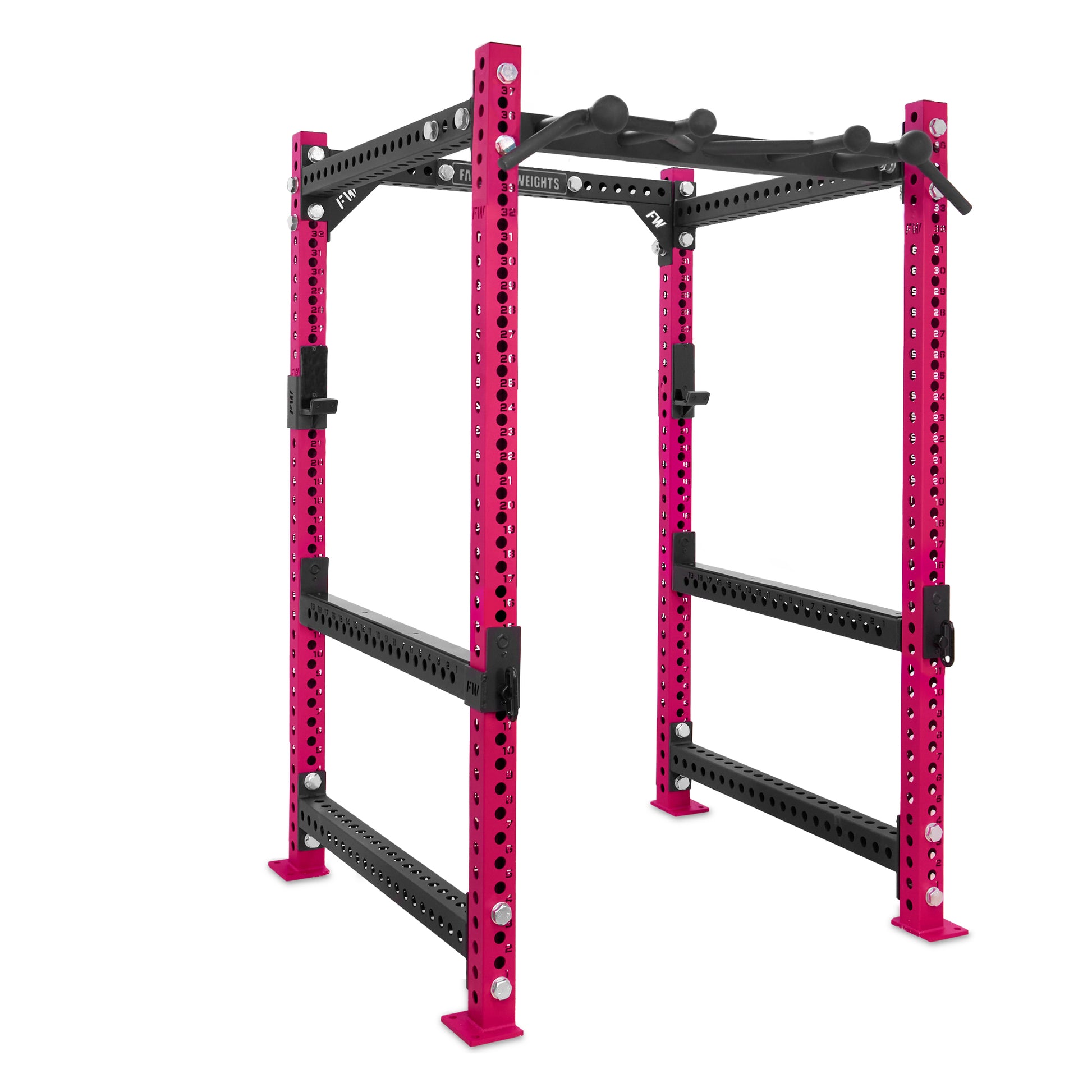 Short Power Rack Pink Omni Bar Flip Down Safety Bars