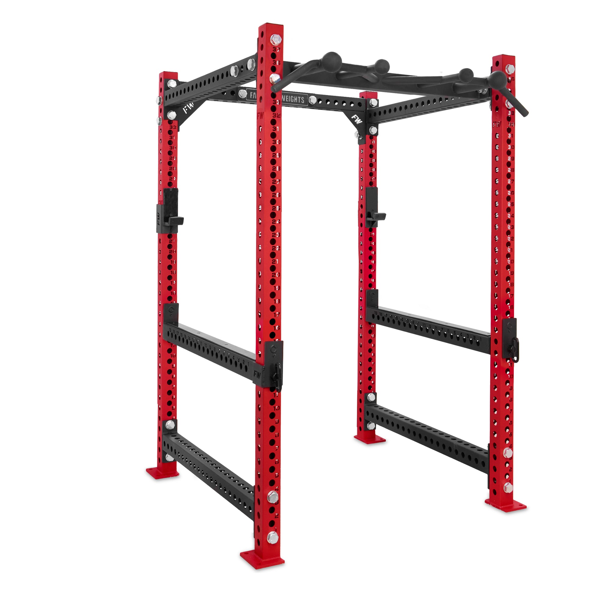 Short Power Rack Red Omni Bar Flip Down Safety Bars