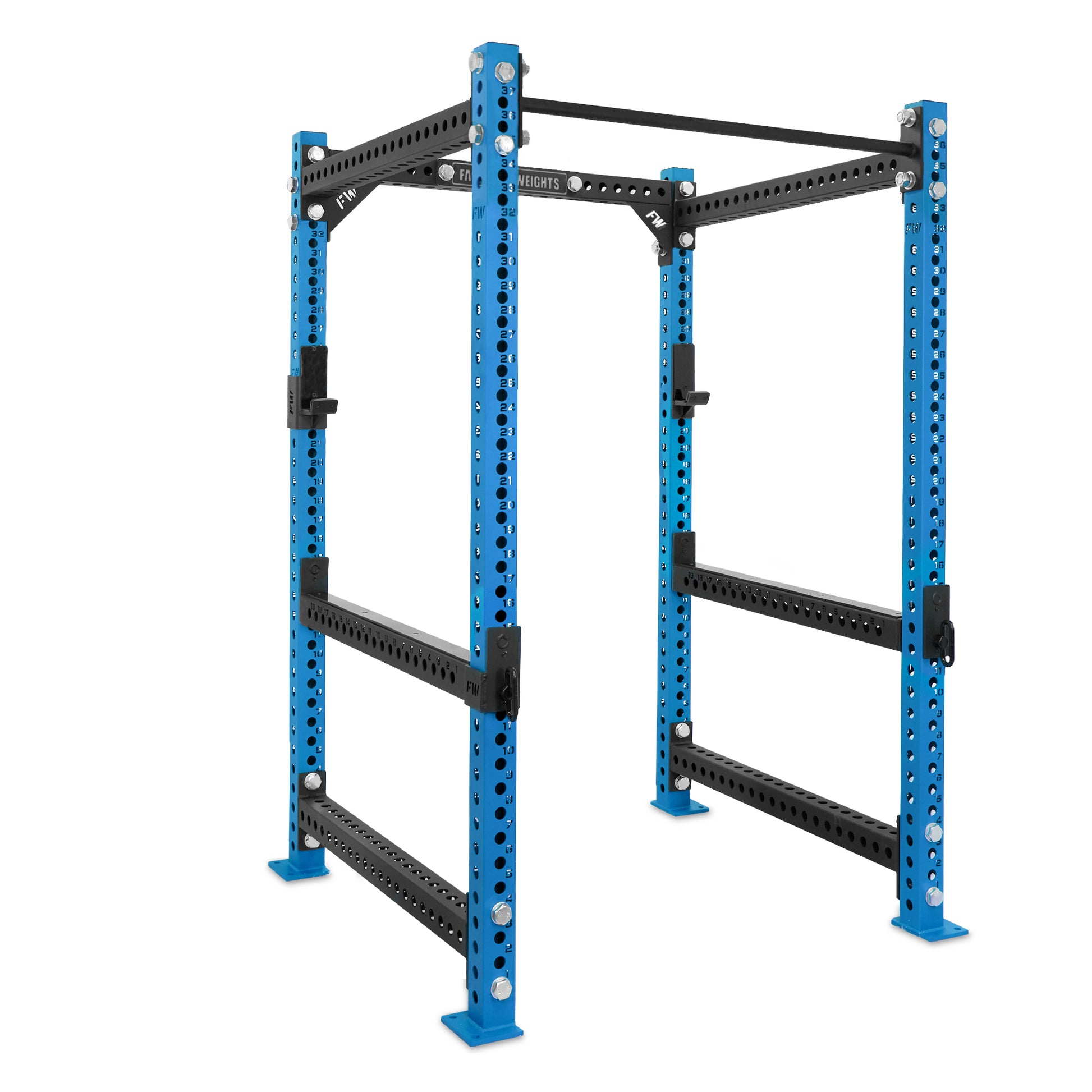 Short Power Rack Blue Standard bar Flip Down Safety Bars