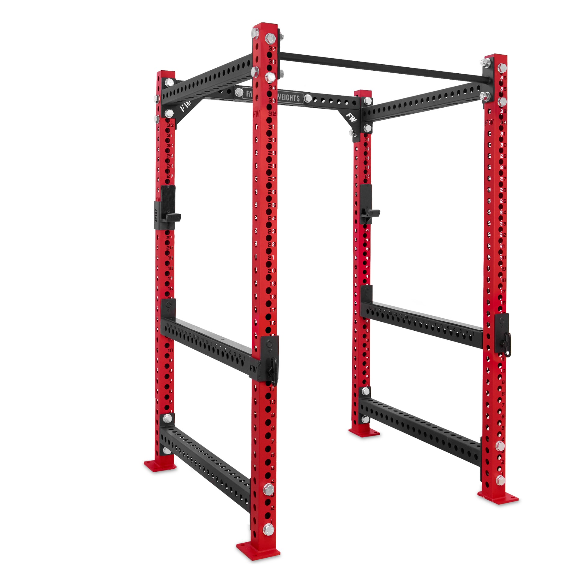 Short Power Rack Red Standard bar Flip Down Safety Bars