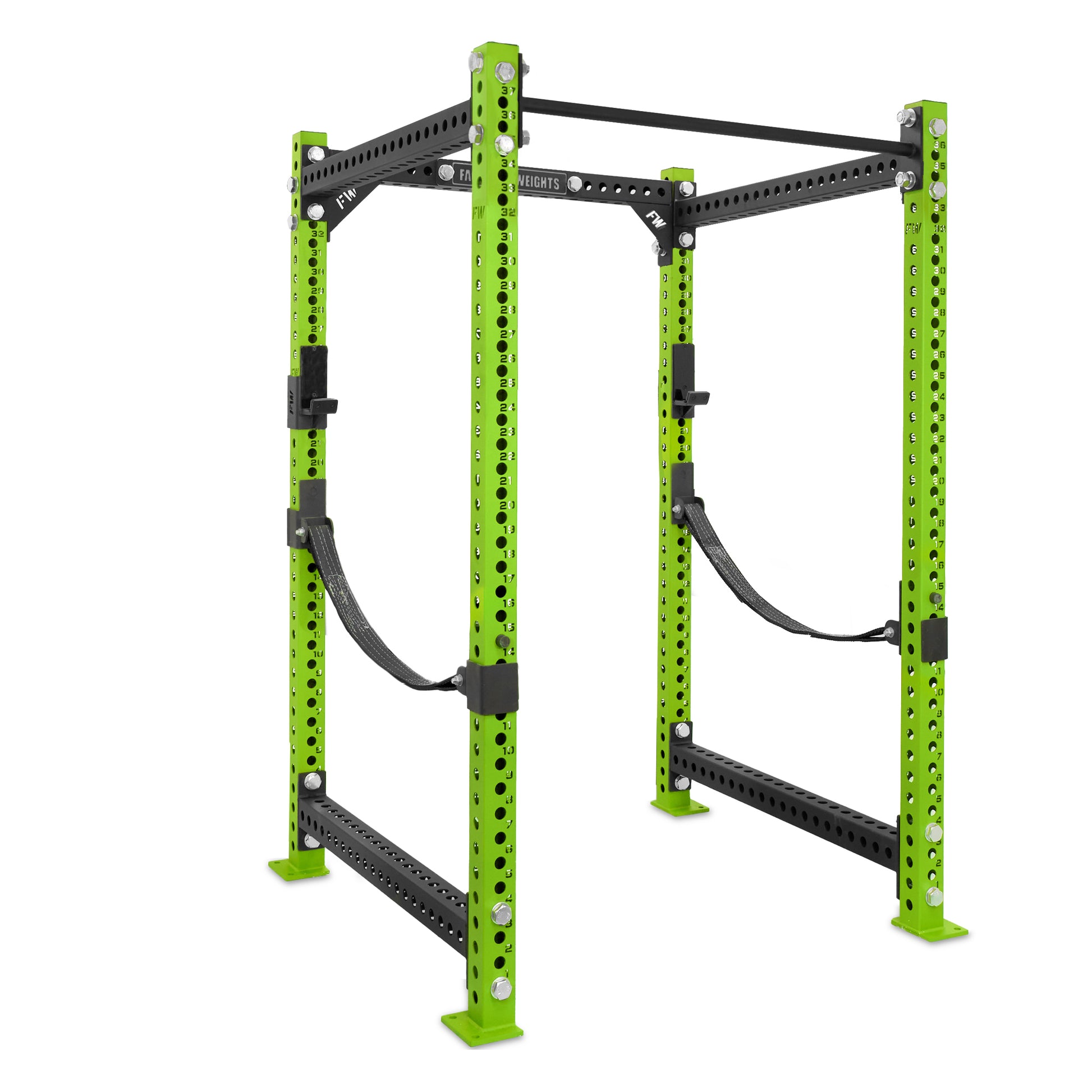 Short Power Rack Green Standard bar Webbed Catchers