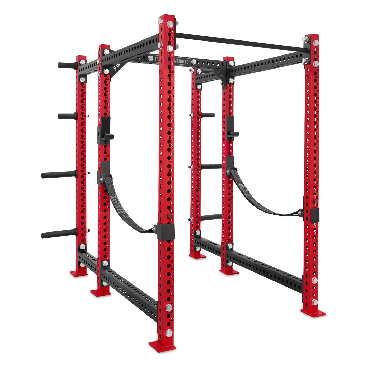 Short Power Rack with Storage Red Standard Bar Webbed Catchers
