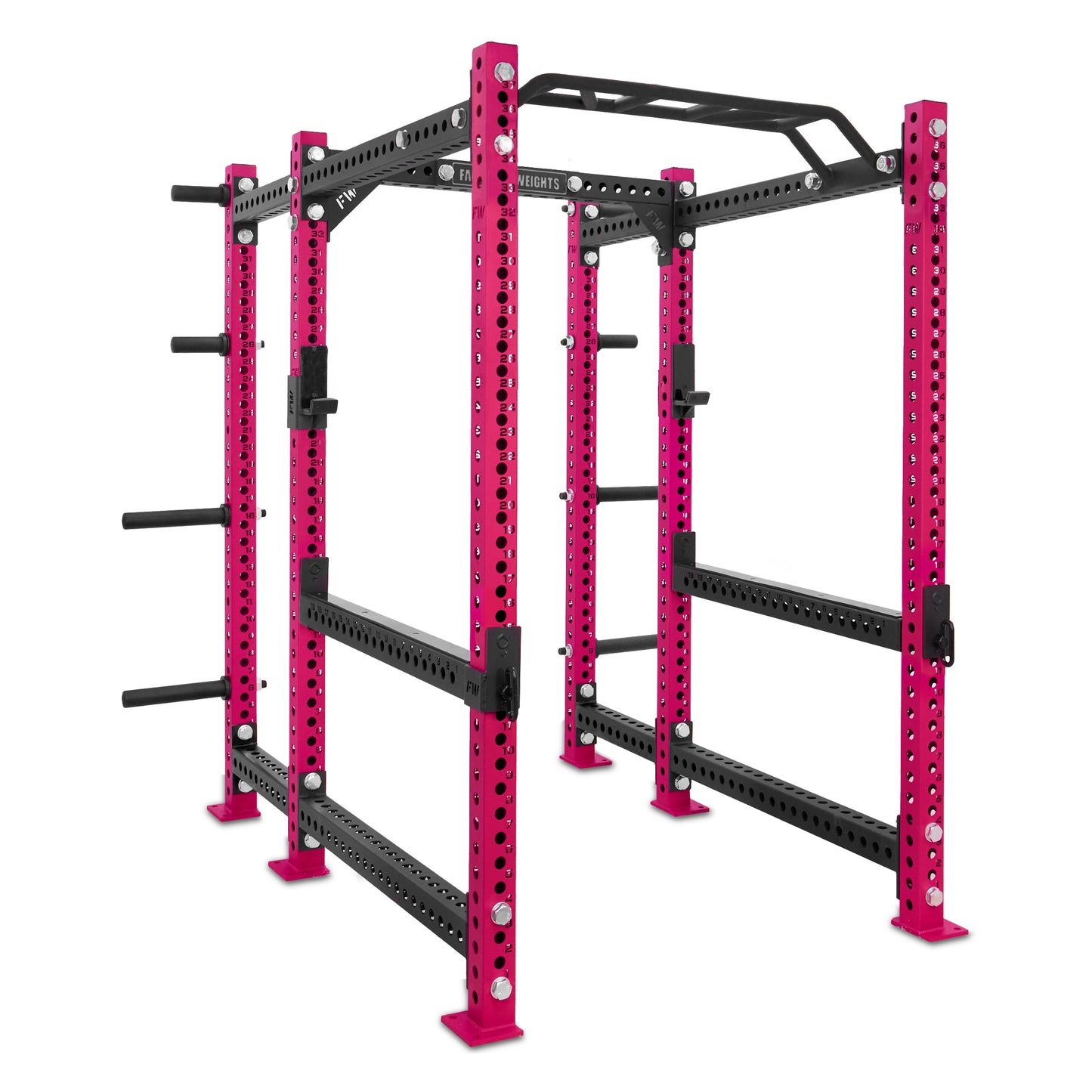 Short Power Rack with Storage Pink Monkey Bar Flip Down Safety Bars