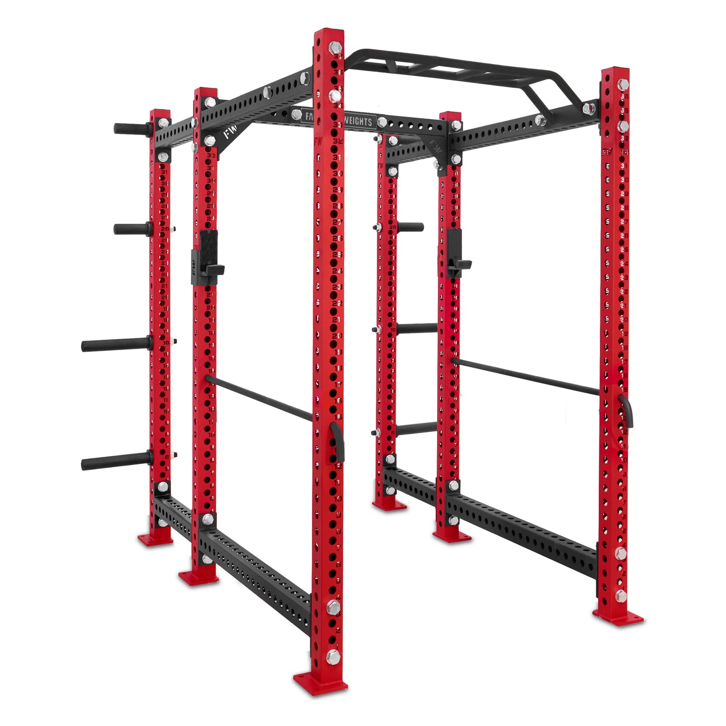 Short Power Rack with Storage Red Monkey Bar Safety Bars
