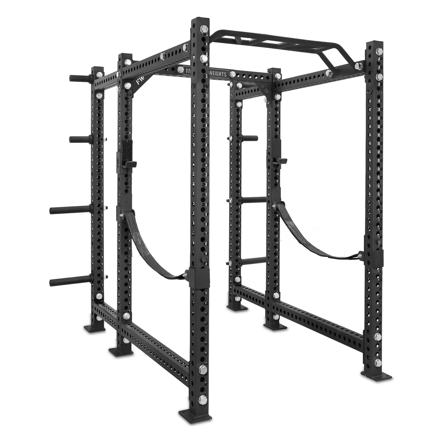 Short Power Rack with Storage Black Monkey Bar Webbed Catchers