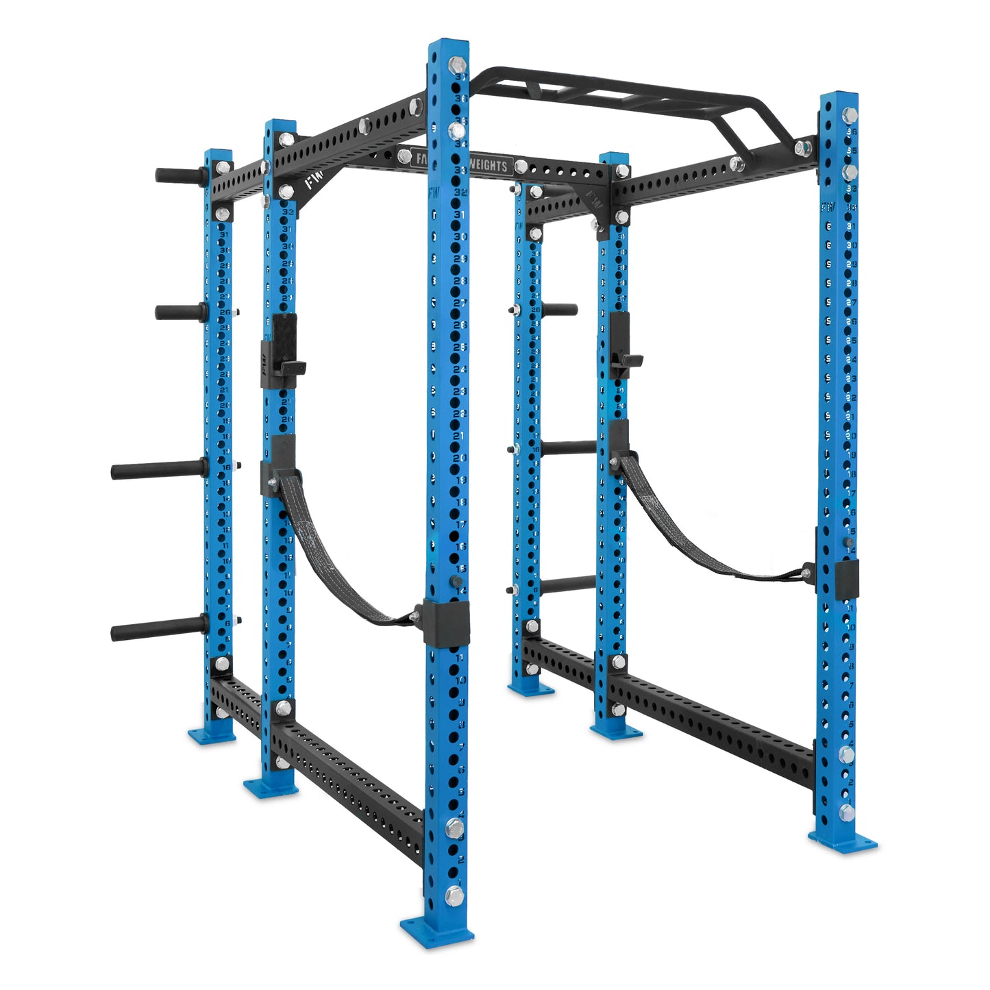 Short Power Rack with Storage Blue Monkey Bar Webbed Catchers