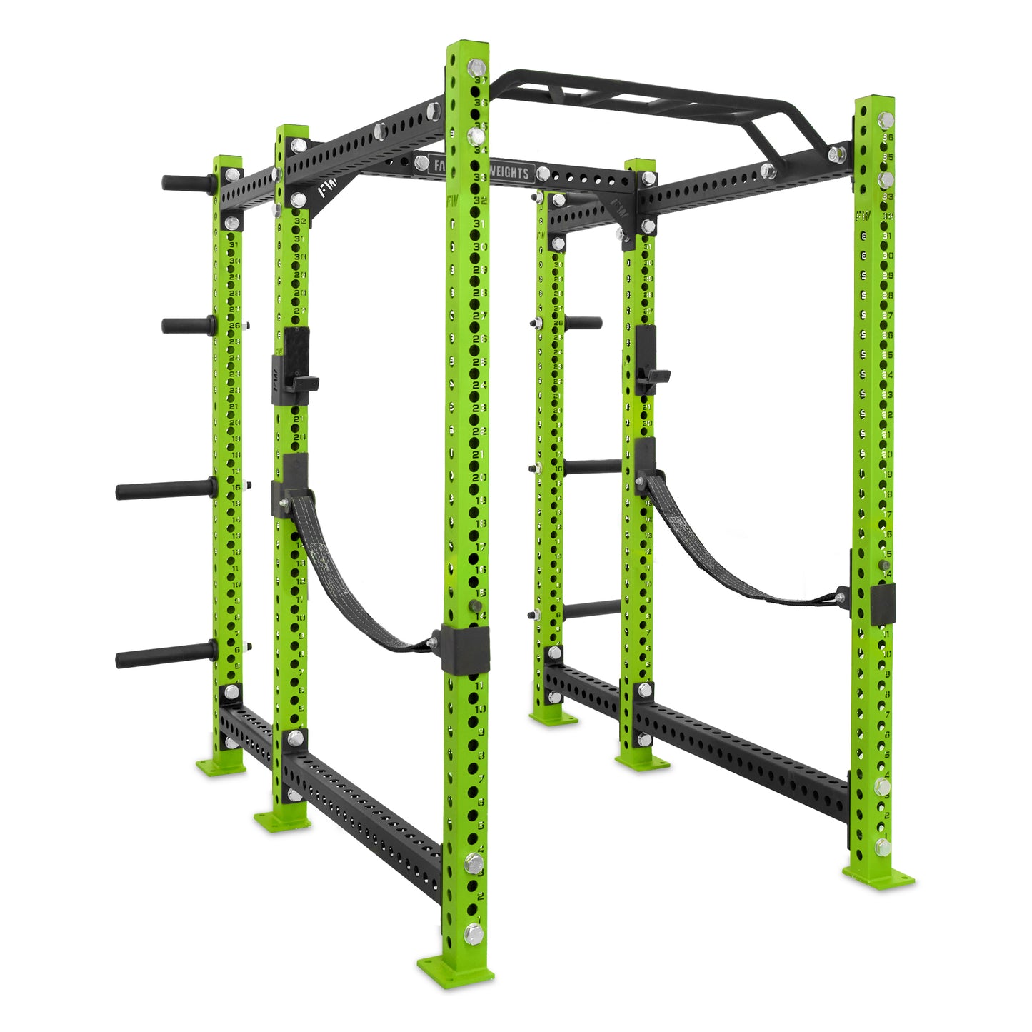 Short Power Rack with Storage Green Monkey Bar Webbed Catchers