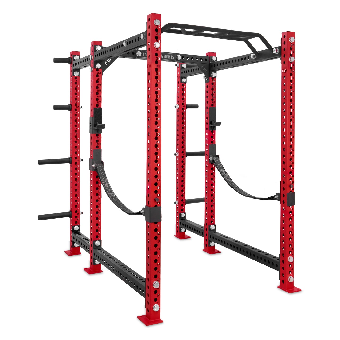Short Power Rack with Storage Red Monkey Bar Webbed Catchers