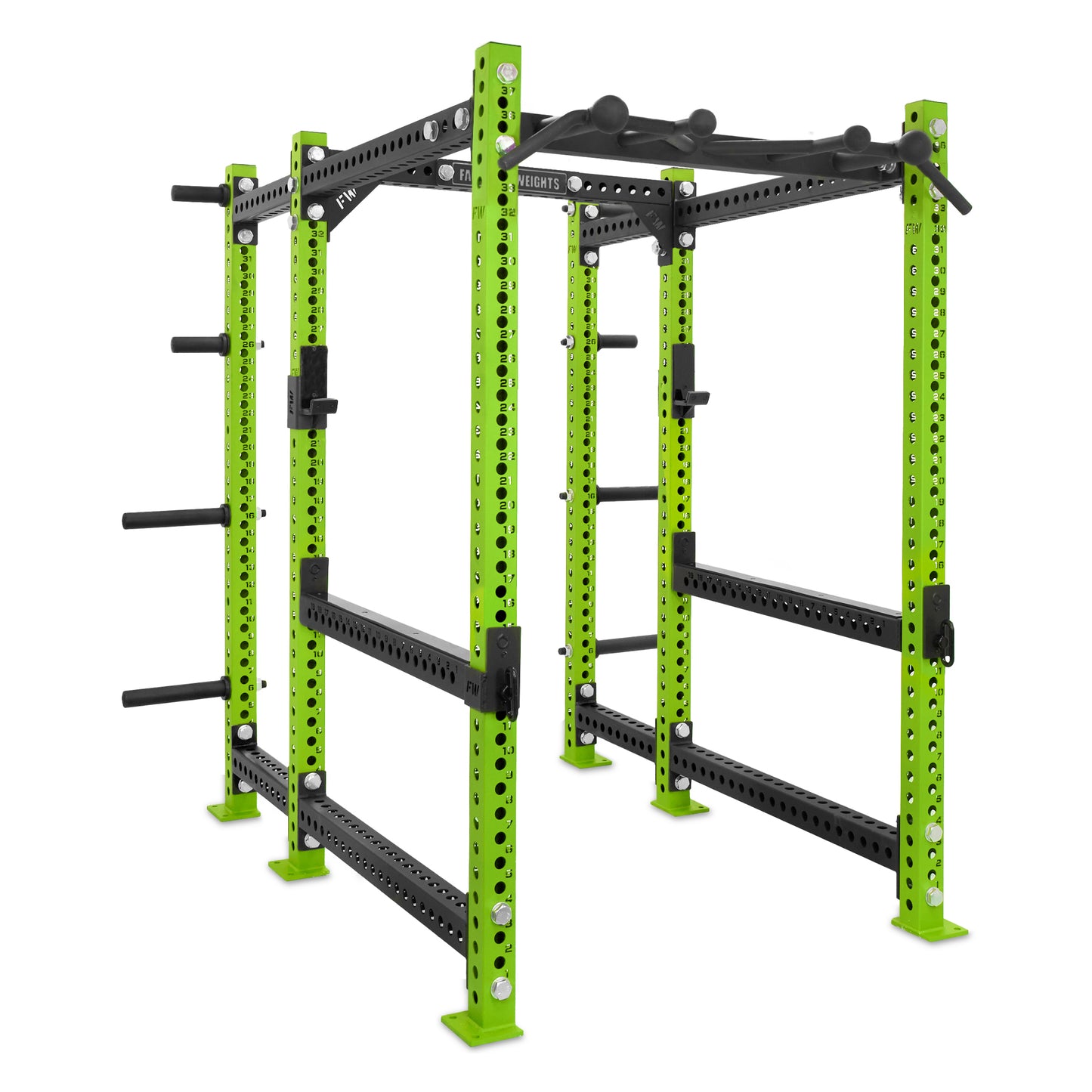 Short Power Rack with Storage Green Omni Bar Flip Down Safety Bars