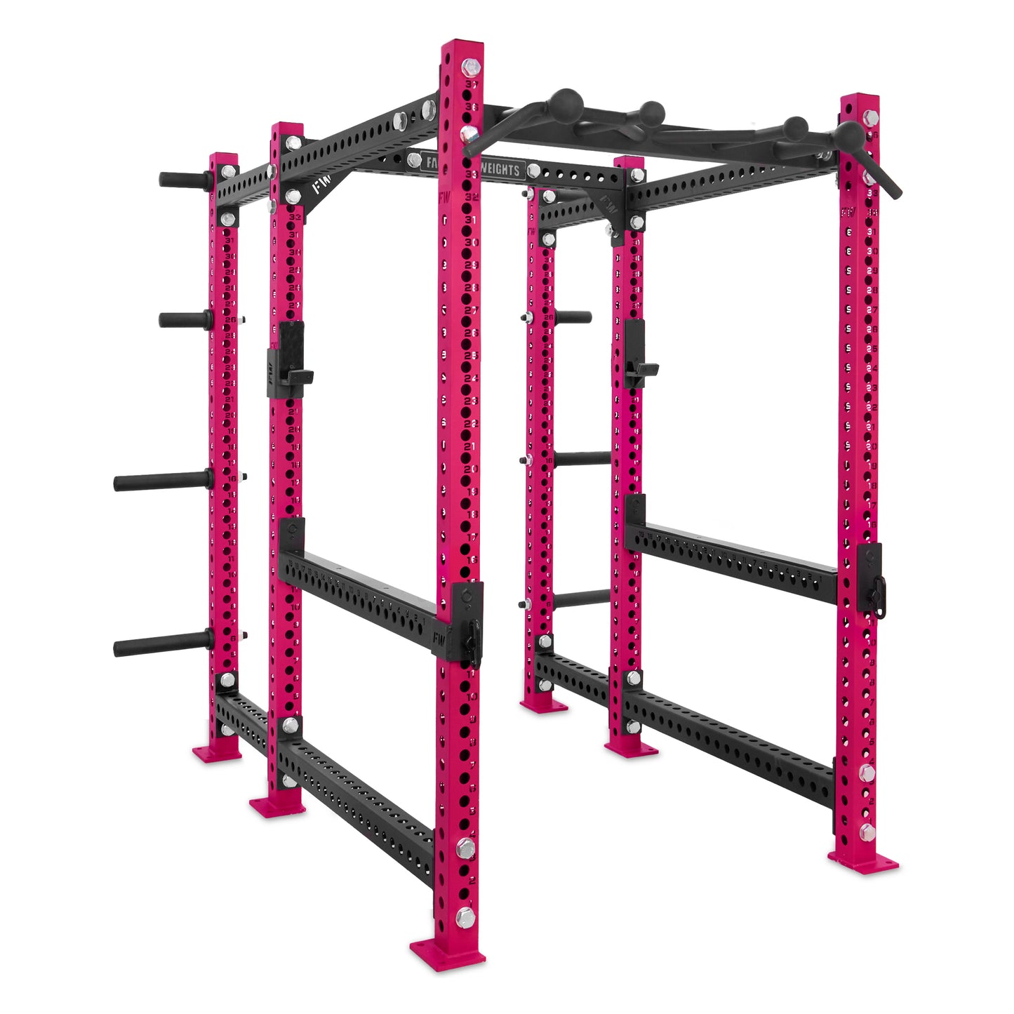 Short Power Rack with Storage Pink Omni Bar Flip Down Safety Bars