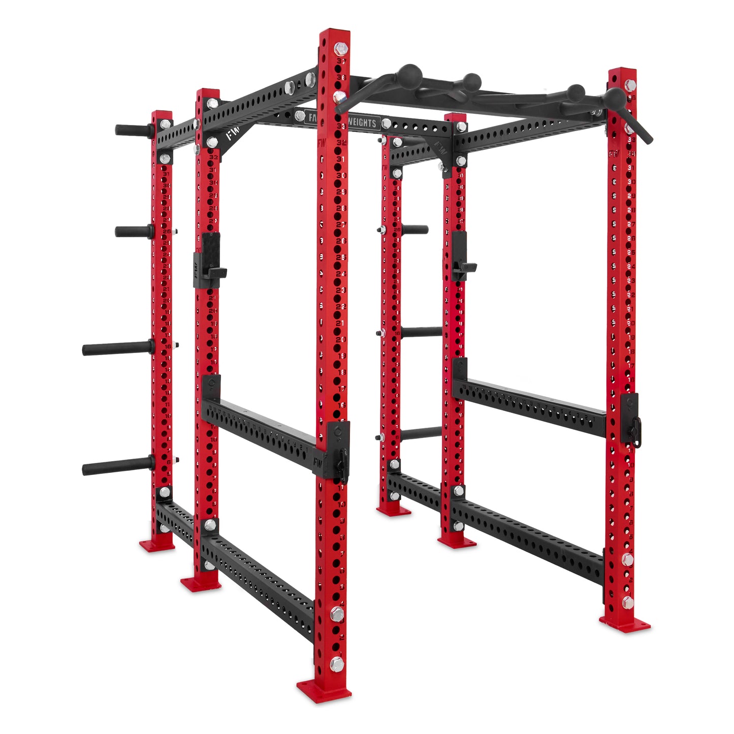 Short Power Rack with Storage Red Omni Bar Flip Down Safety Bars