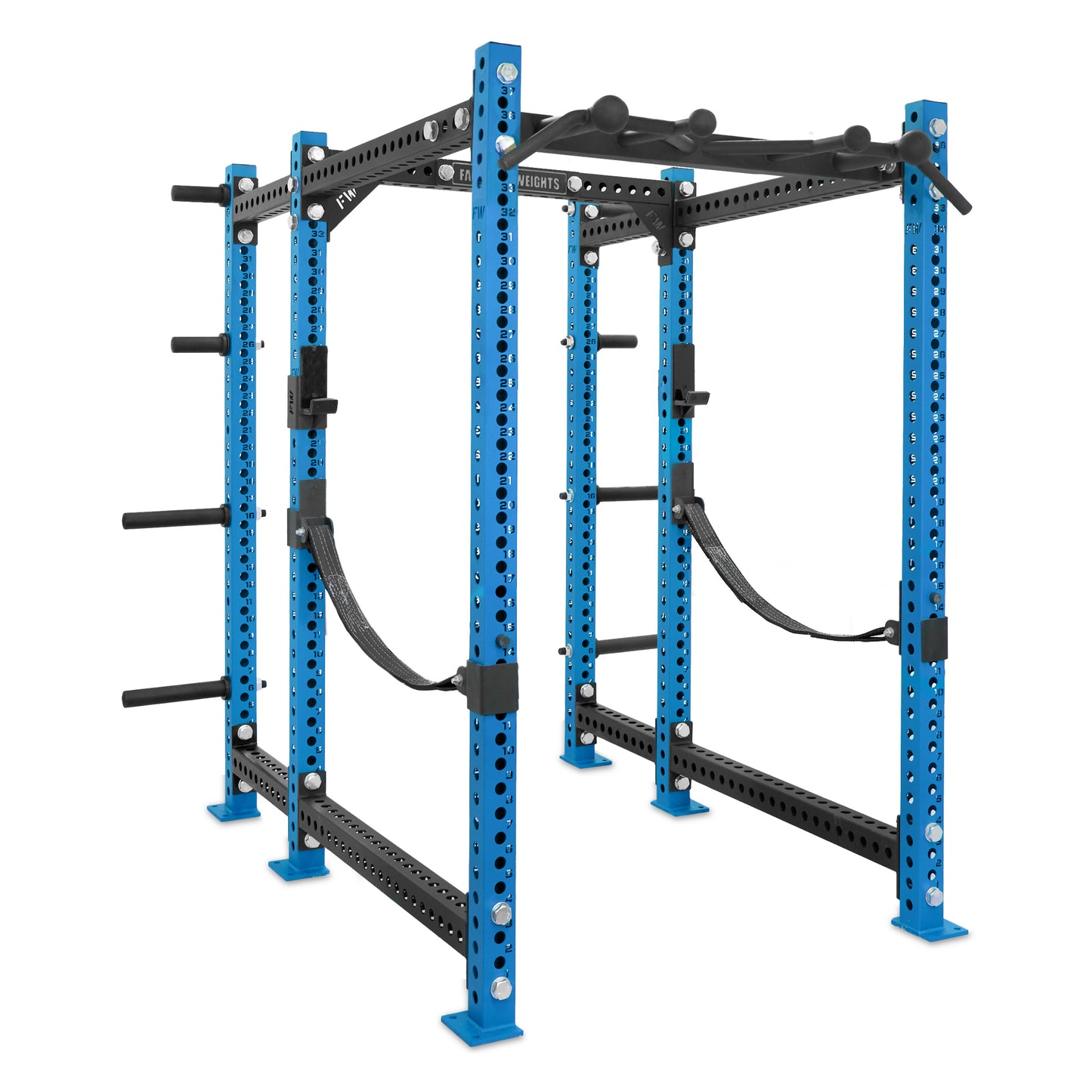 Short Power Rack with Storage Blue Omni Bar Webbed Catchers
