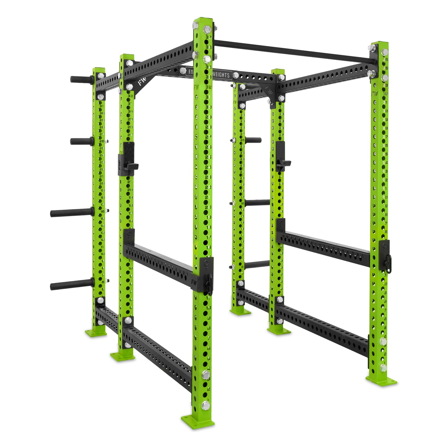 Short Power Rack with Storage Green Standard Bar Flip Down Safety Bars