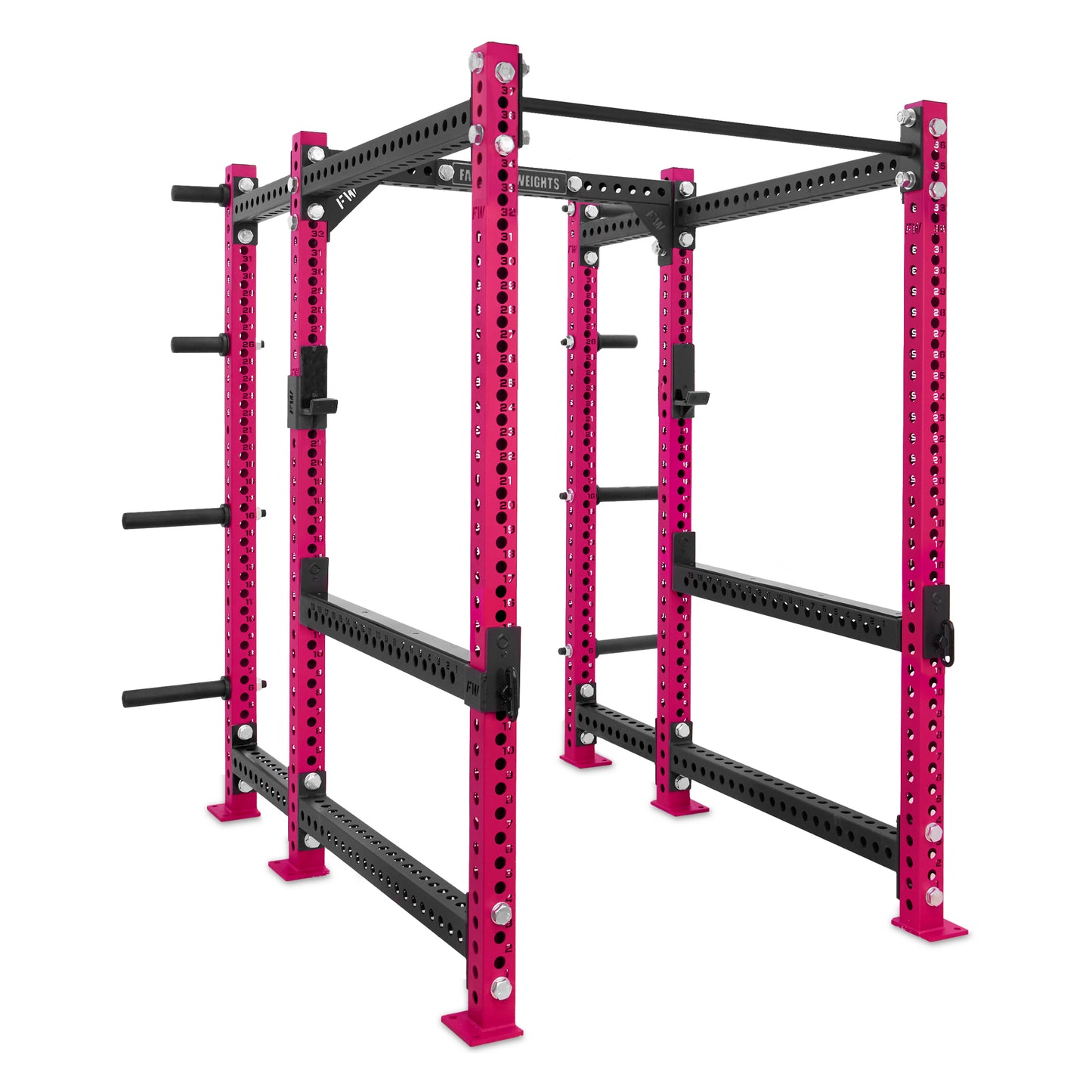 Short Power Rack with Storage Pink Standard Bar Flip Down Safety Bars