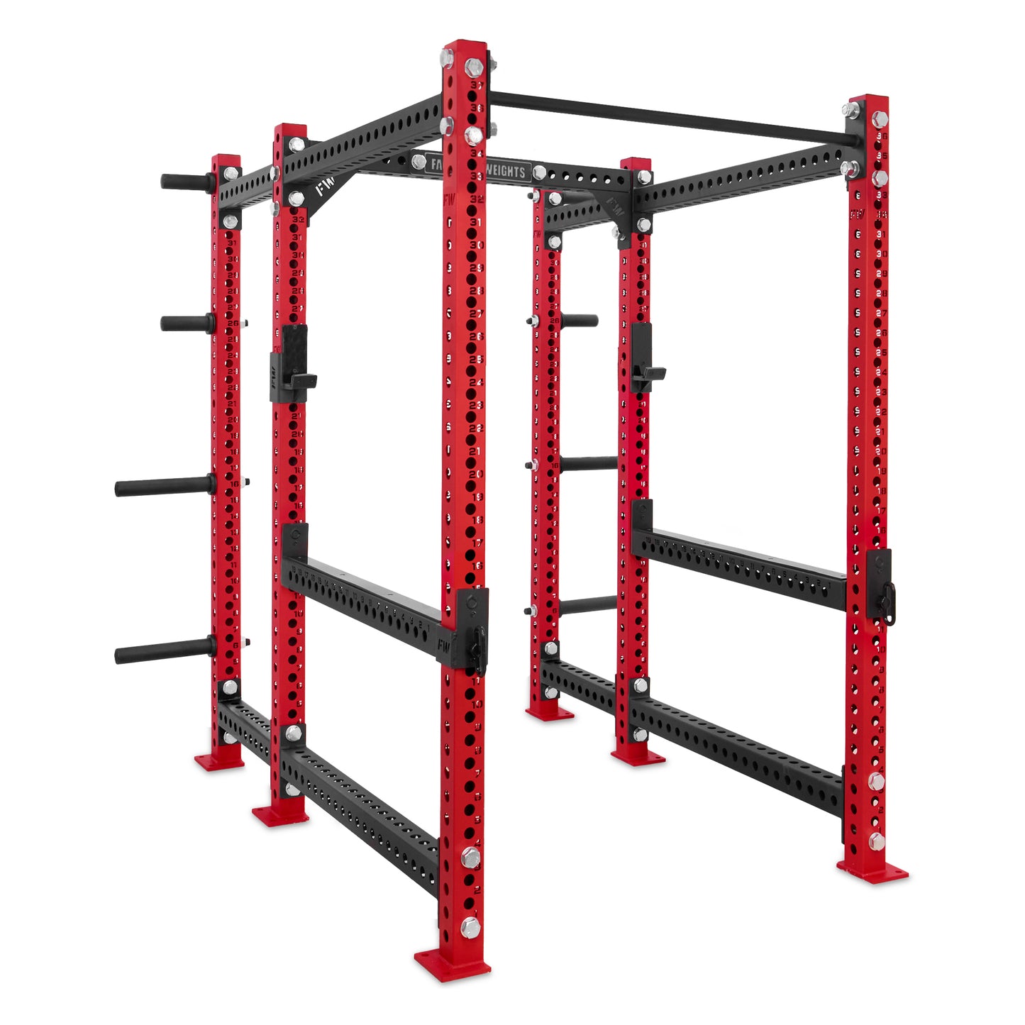 Short Power Rack with Storage Red Standard Bar Flip Down Safety Bars