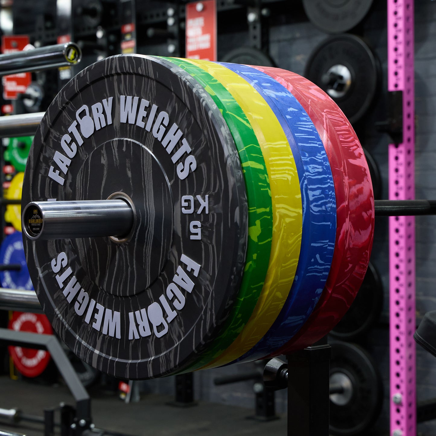 100kg Bumper Plate, Bar, Bench and Squat Rack Bundle