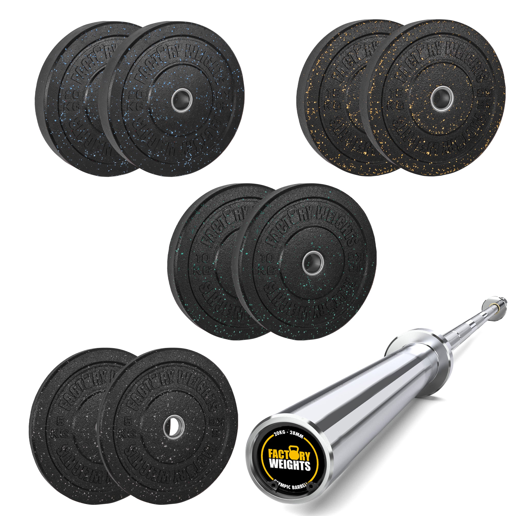 100kg Crumb Bumper Plate Set With 7ft Olympic Barbell