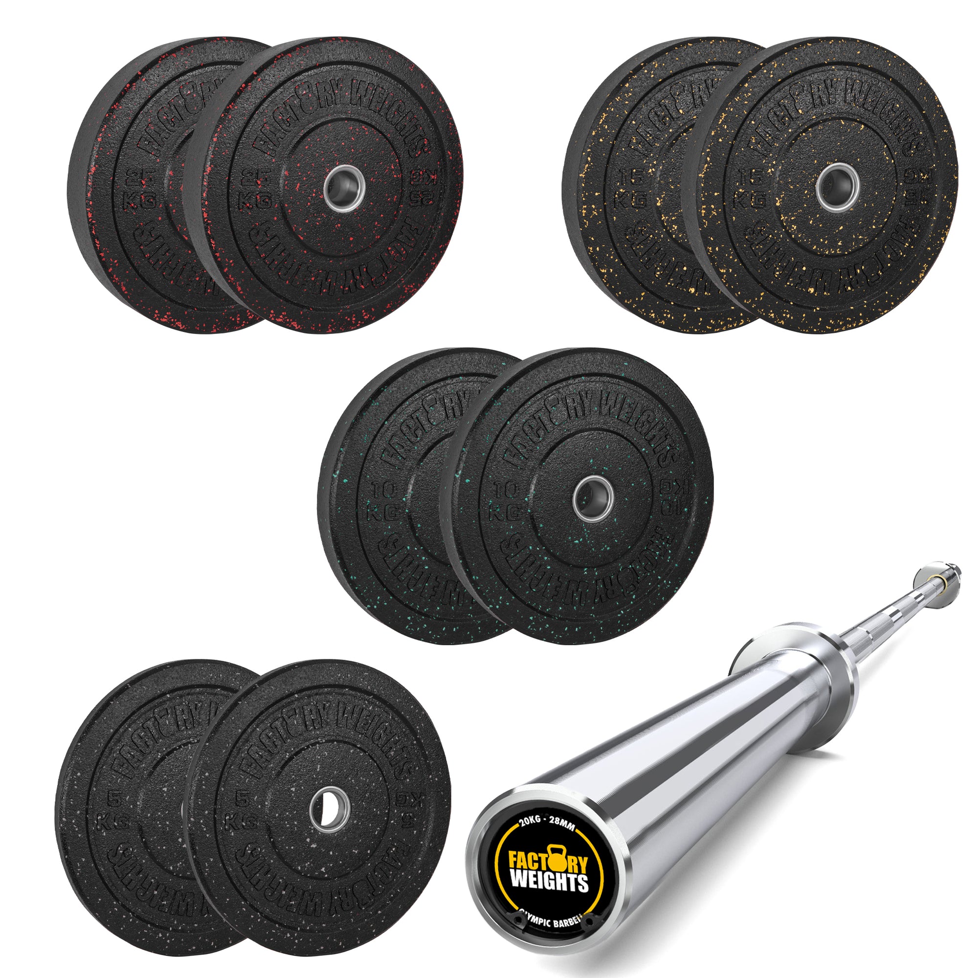 110kg Crumb Bumper Plate Set With 7ft Olympic Barbell