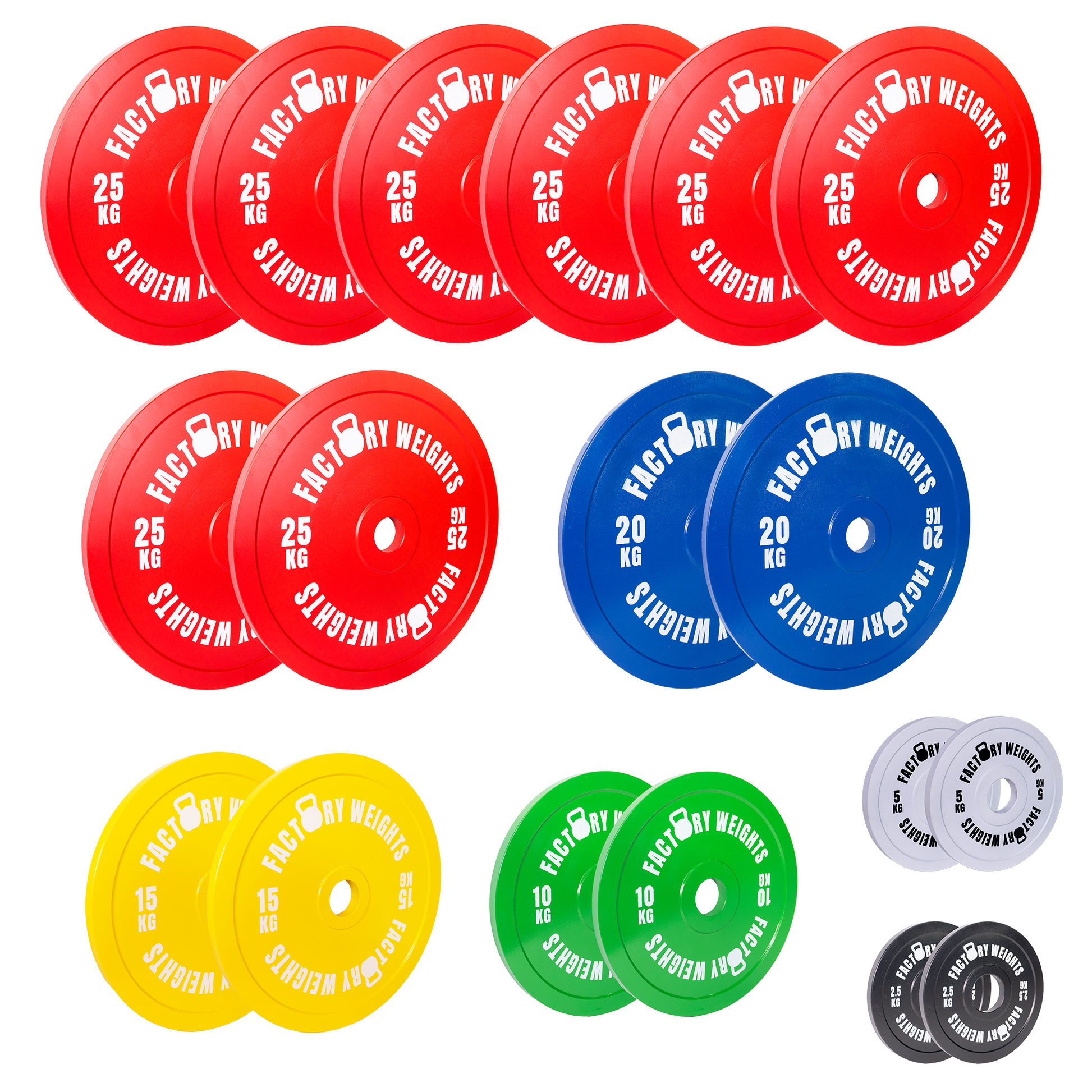 Factory Weights Calibrated Plates (Pair) 305kg Set (Full set + 6 additional 25kg Plates) 