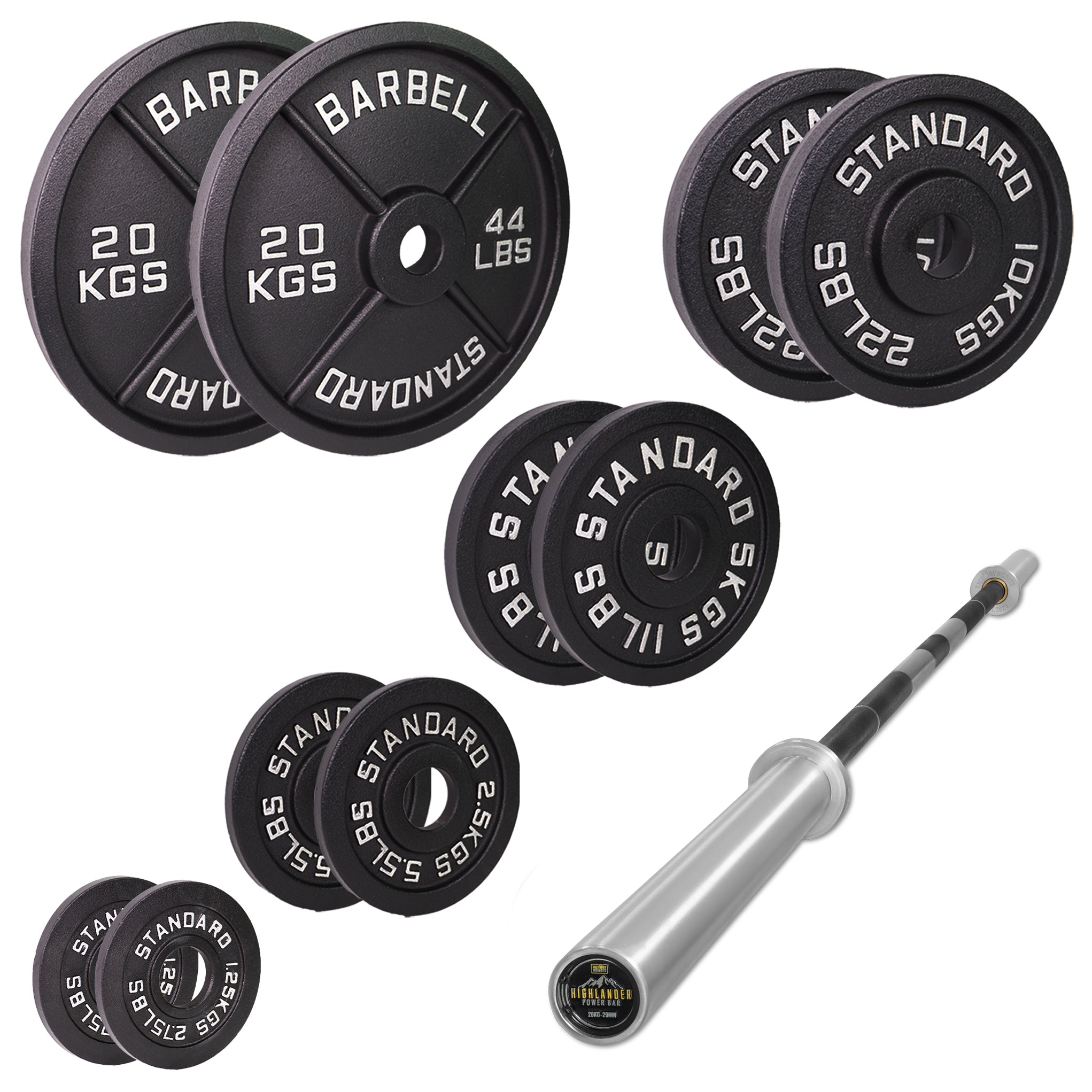 77.5kg Cast Iron Plate Set & 7ft Barbell | Factory Weights
