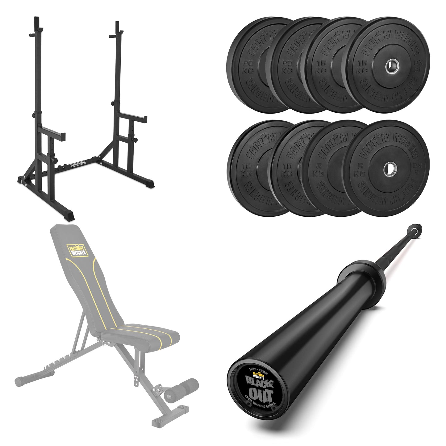 FW1 Squat Rack Black Bumper Bundle