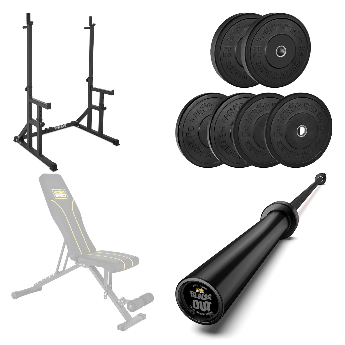 FW1 Squat Rack Black Bumper Bundle