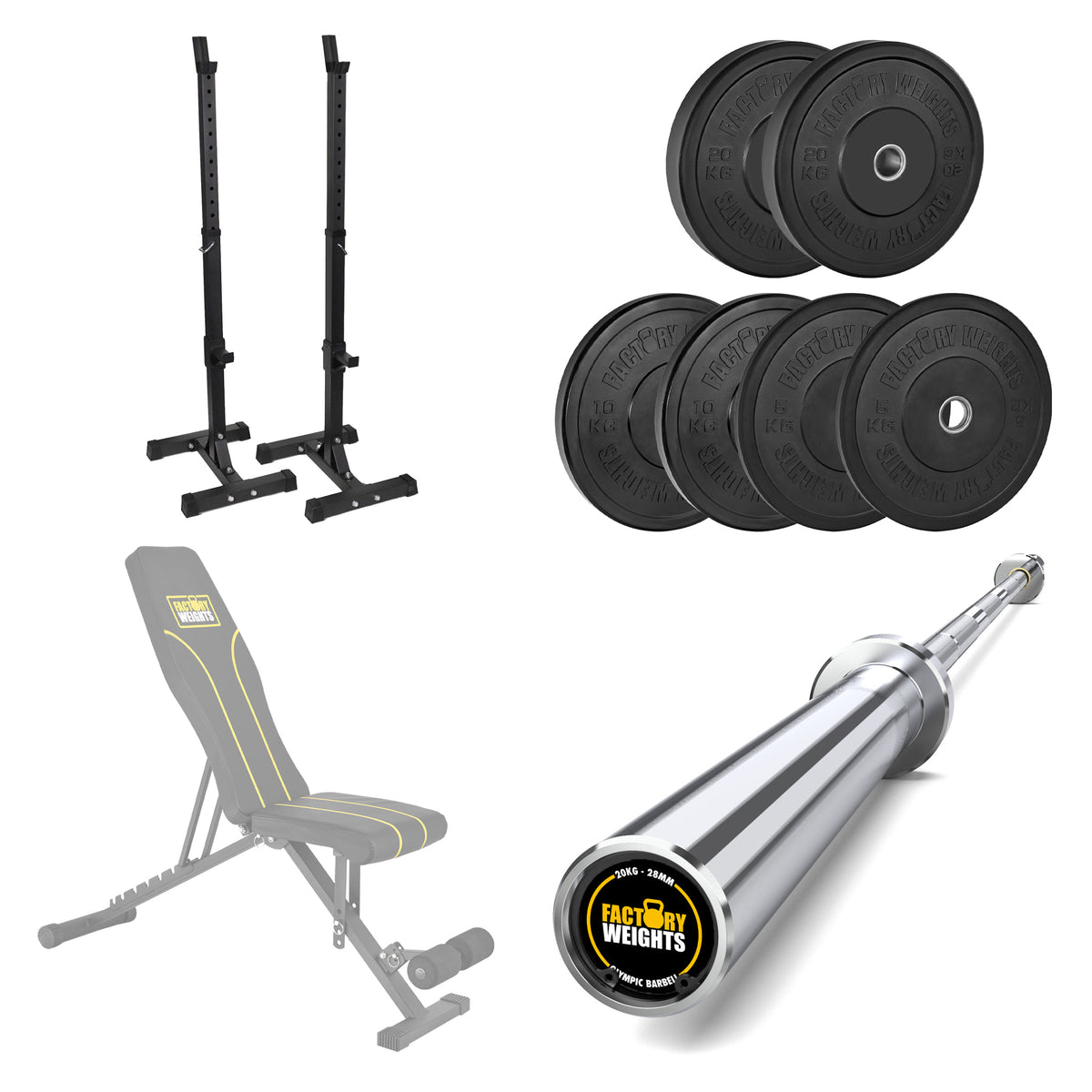 70kg Black Bumper Plate Set With 7ft Olympic Barbell