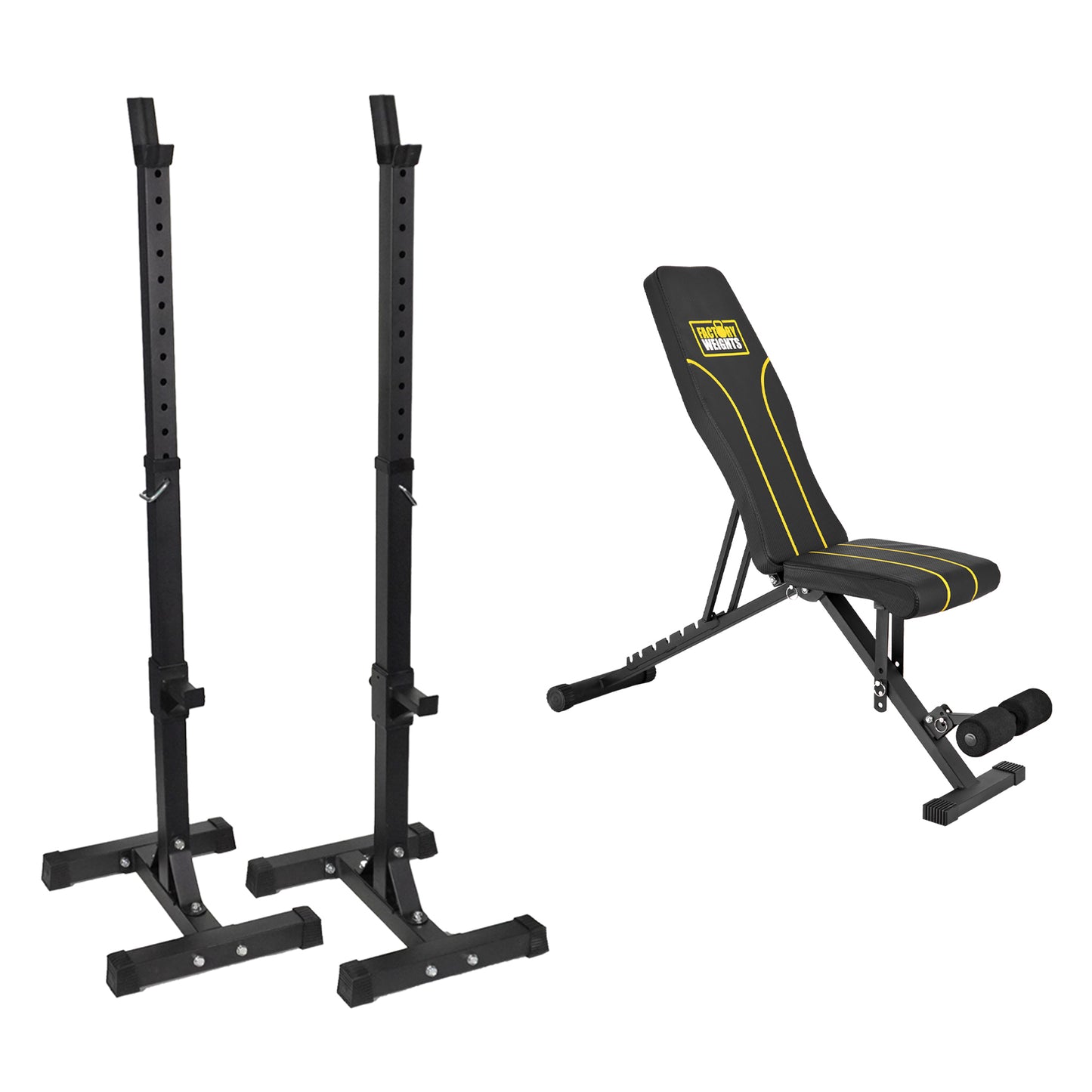 FW1 Squat Stands Fleck Bumper Bundle No No FW1 Adjustable Bench