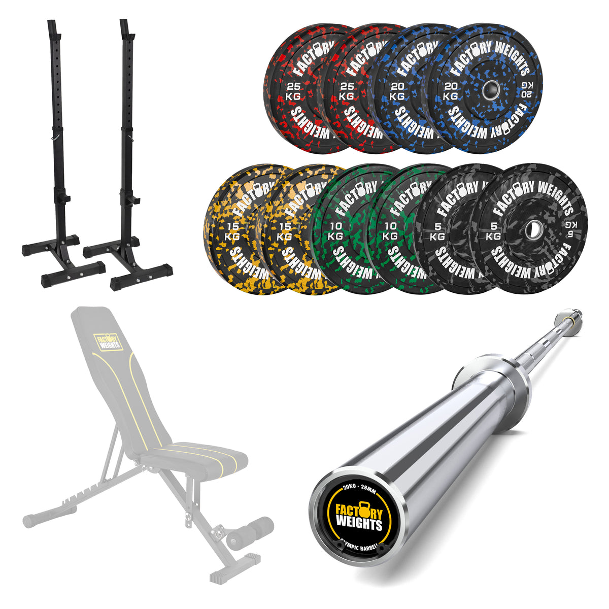 150kg Fleck Bumper Plate Set With 7ft Olympic Barbell