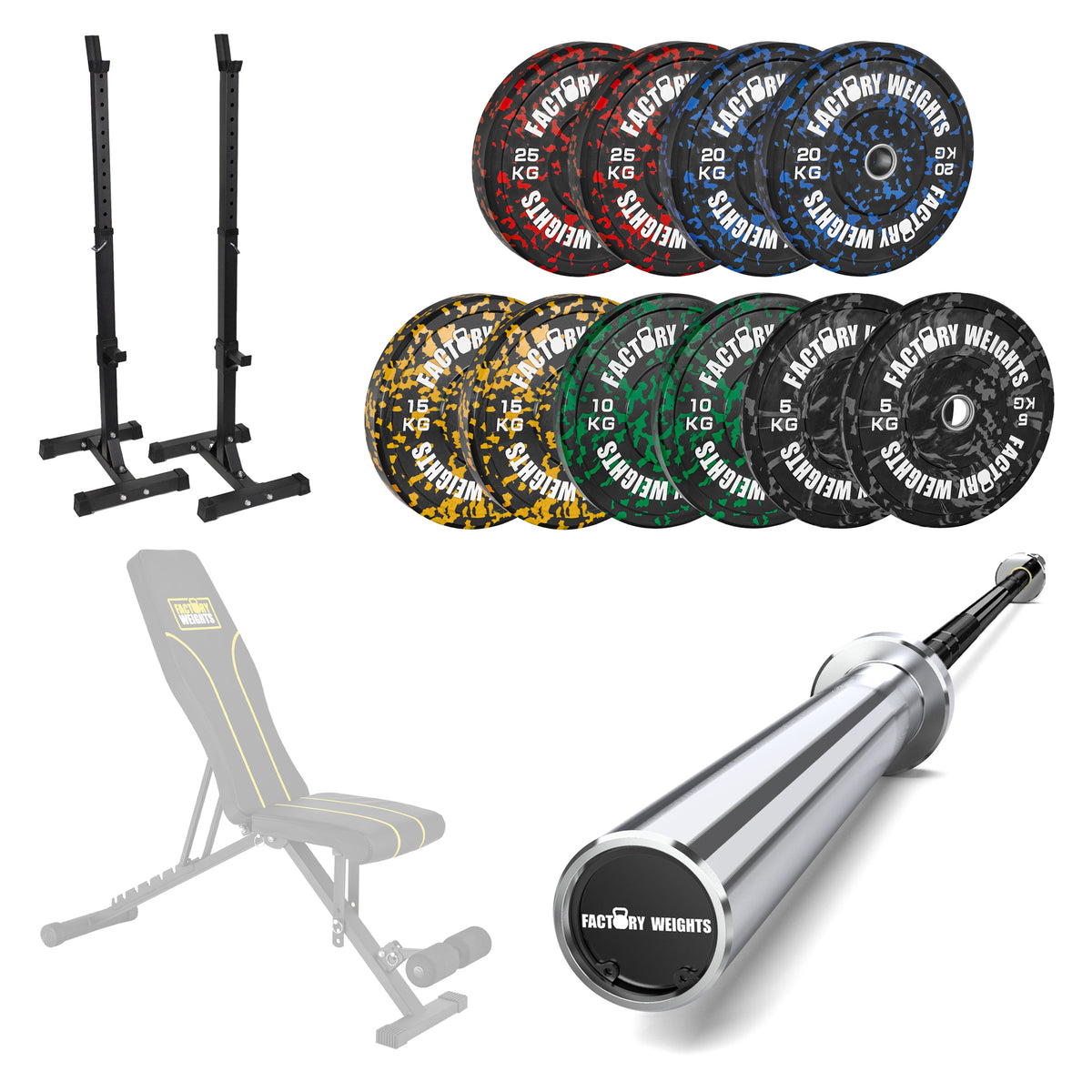 150kg Fleck Bumper Plate Set With 7ft Olympic Barbell