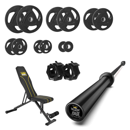 107.5kg Rubber Plate Home Gym Bundle