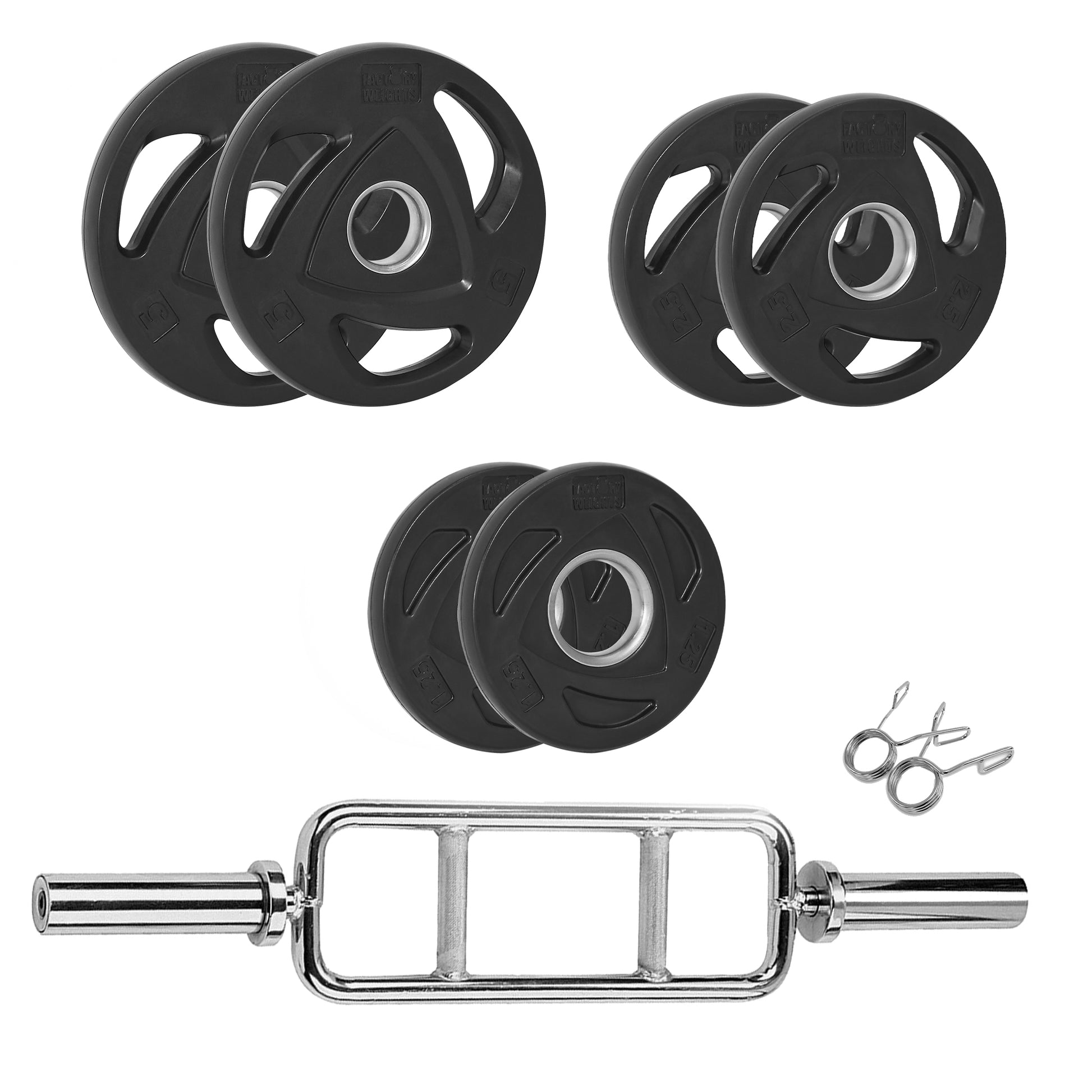 Arm Builder Package 2" Olympic Tricep Bar Rubber Weights Plates 