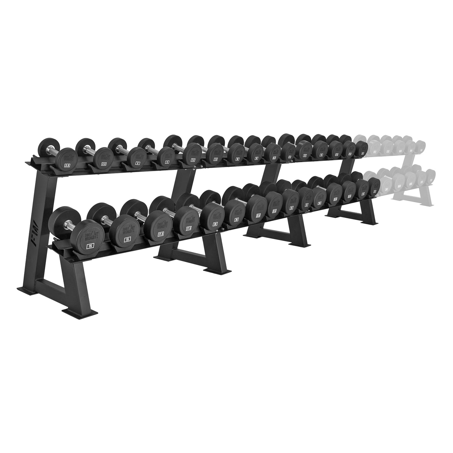 2-Tier Commercial Dumbbell Rack 15 Pair Rack (Loaded) 