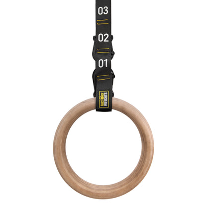 Wooden Gymnastic Rings With Quick-Adjust Straps