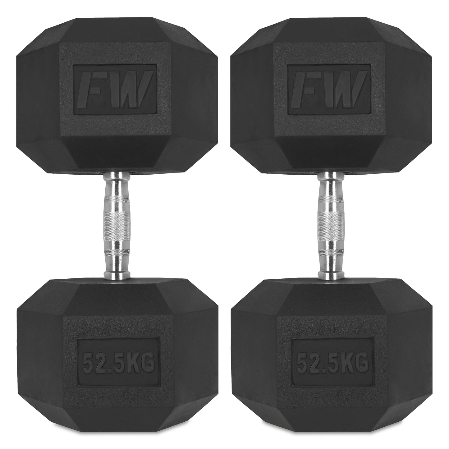 Rubber Hex Dumbbells Pair 2 X 52.5KG 
