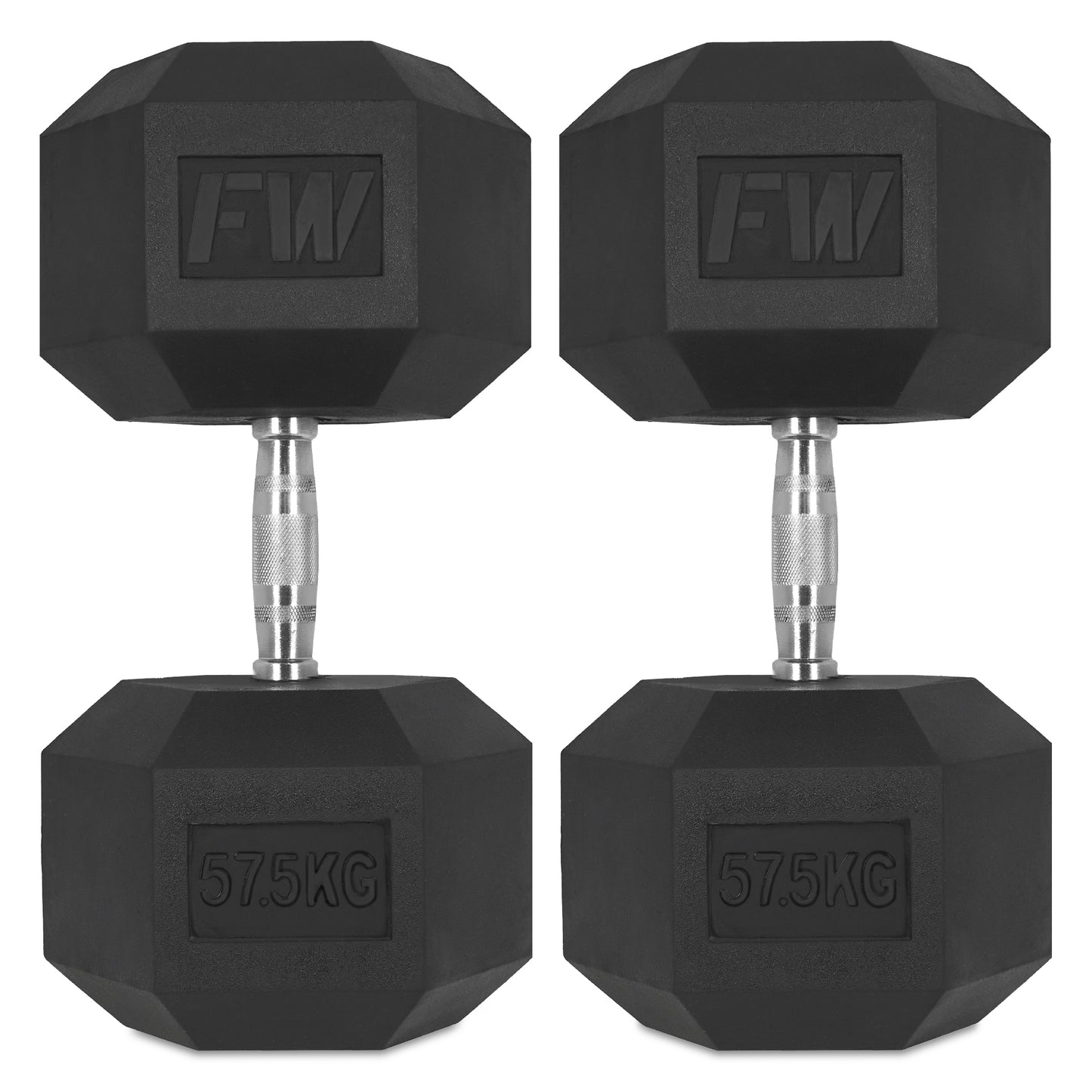 Rubber Hex Dumbbells Pair 2 X 57.5KG 