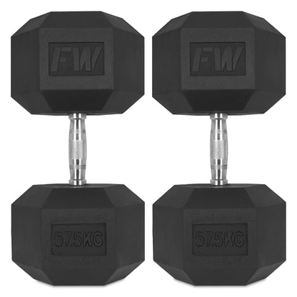 Rubber Hex Dumbbells Pair 2 X 57.5KG 