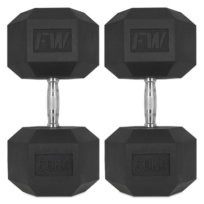 Rubber Hex Dumbbells Pair 2 X 60KG 
