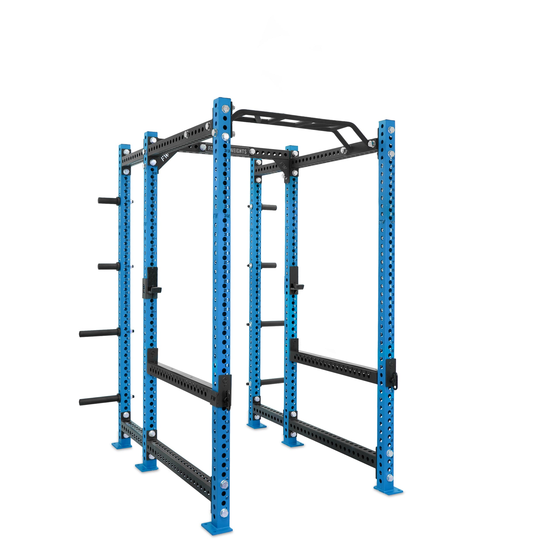 Regular Power Rack with Storage Blue Monkey Bar Flip Down Safety Bars