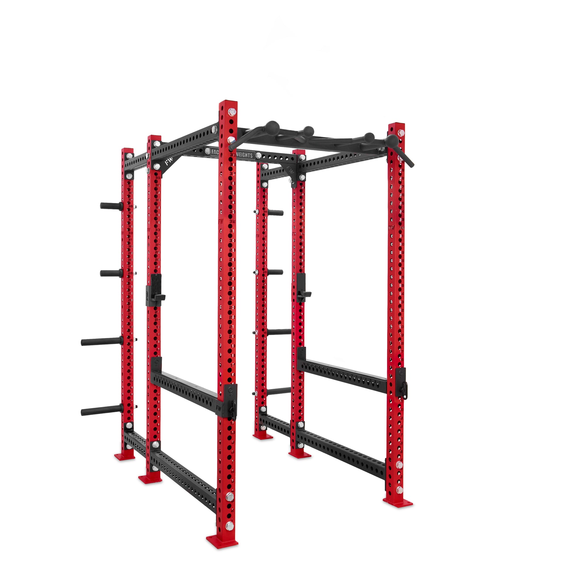 Regular Power Rack with Storage Red Omni Bar Flip Down Safety Bars