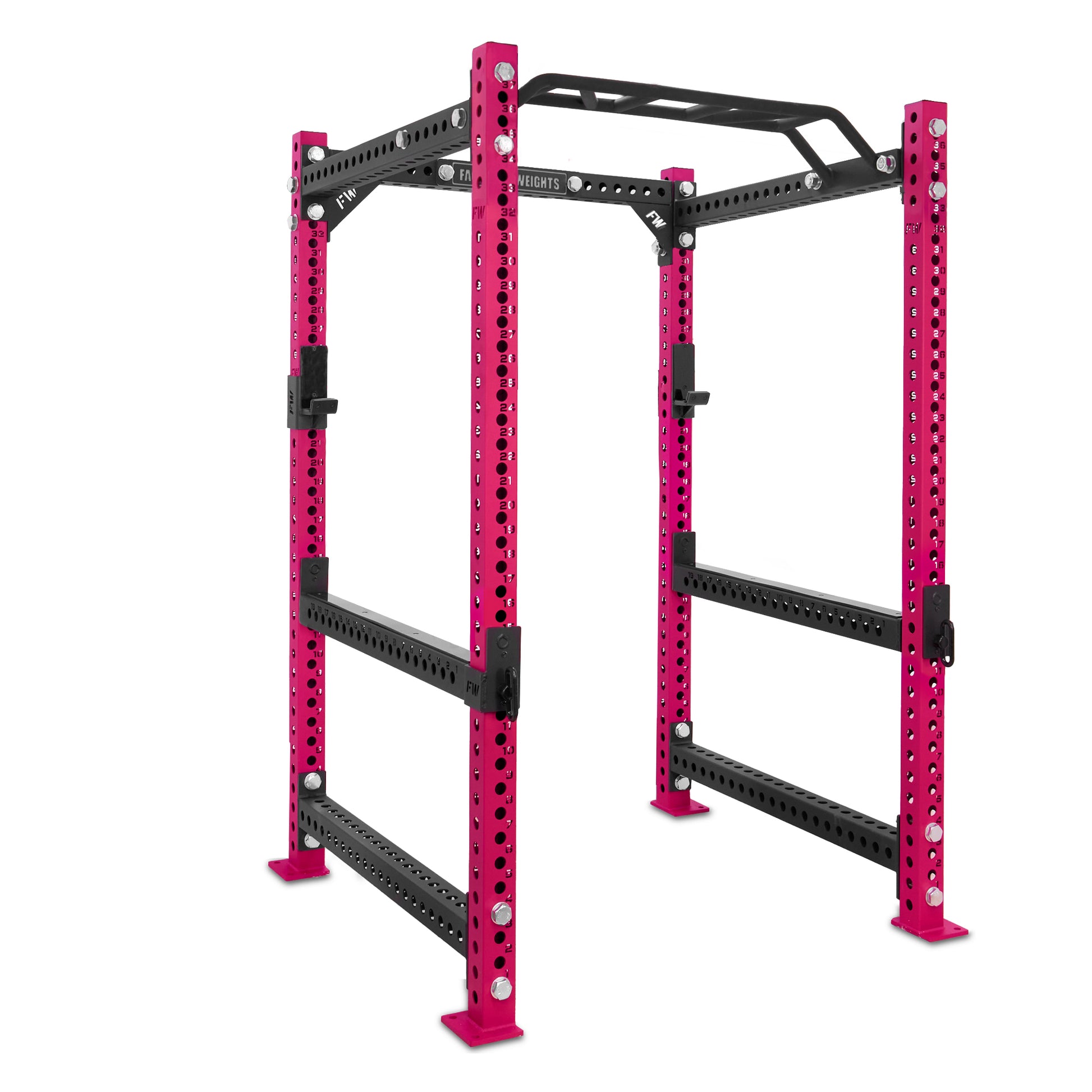 Short Power Rack Pink Monkey Bar Flip Down Safety Bars