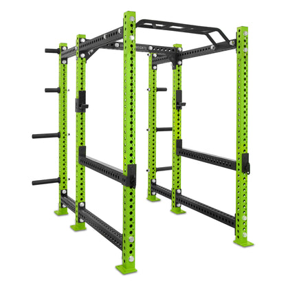 Short Power Rack with Storage Green Monkey Bar Flip Down Safety Bars