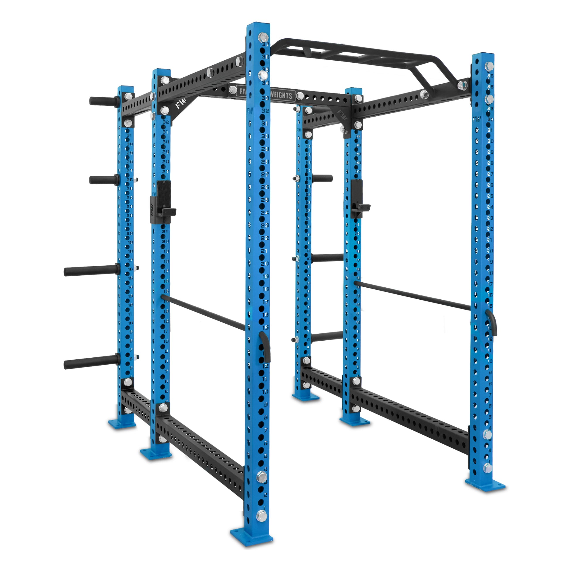 Short Power Rack with Storage Blue Monkey Bar Safety Bars