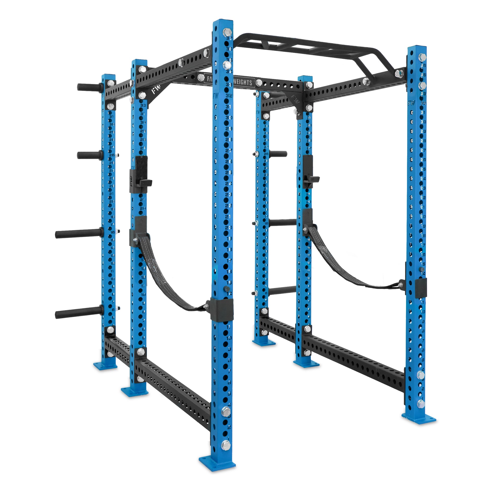Short Power Rack with Storage Blue Monkey Bar Webbed Catchers