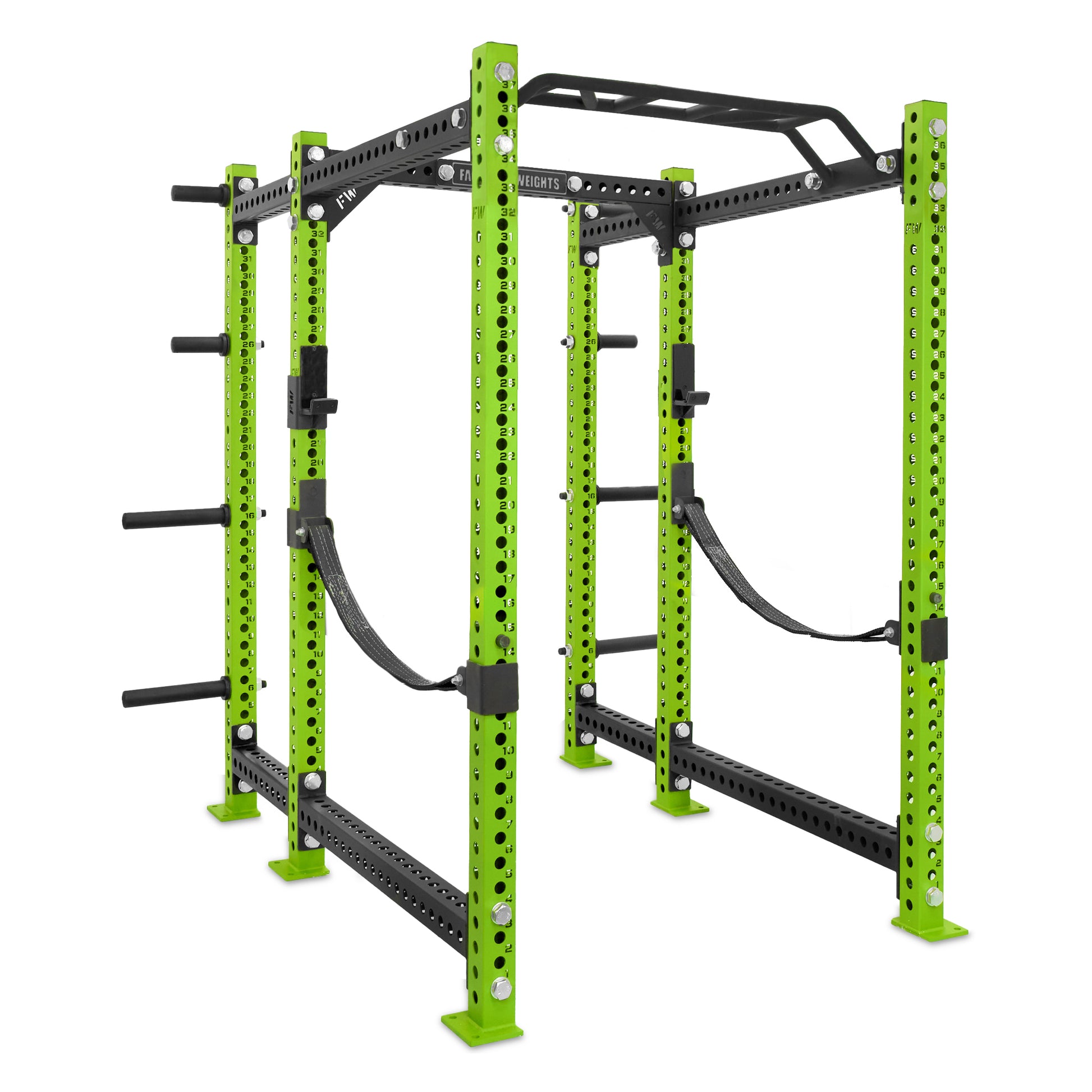 Short Power Rack with Storage Green Monkey Bar Webbed Catchers