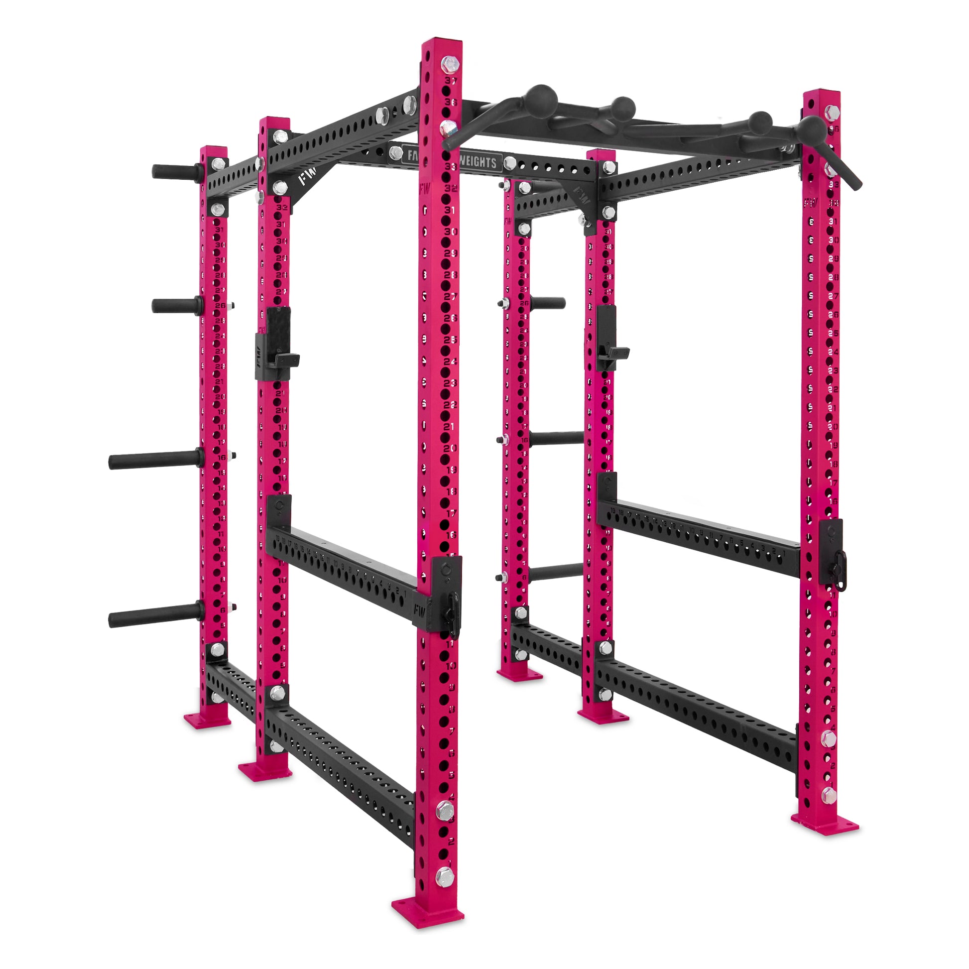 Short Power Rack with Storage Pink Omni Bar Flip Down Safety Bars